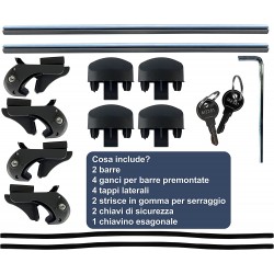 Barre portapacchi OMOLOGATE Railing aperti da 135 cm per tettuccio auto, adatte per binari rialzati - Confezione da 2 pezzi