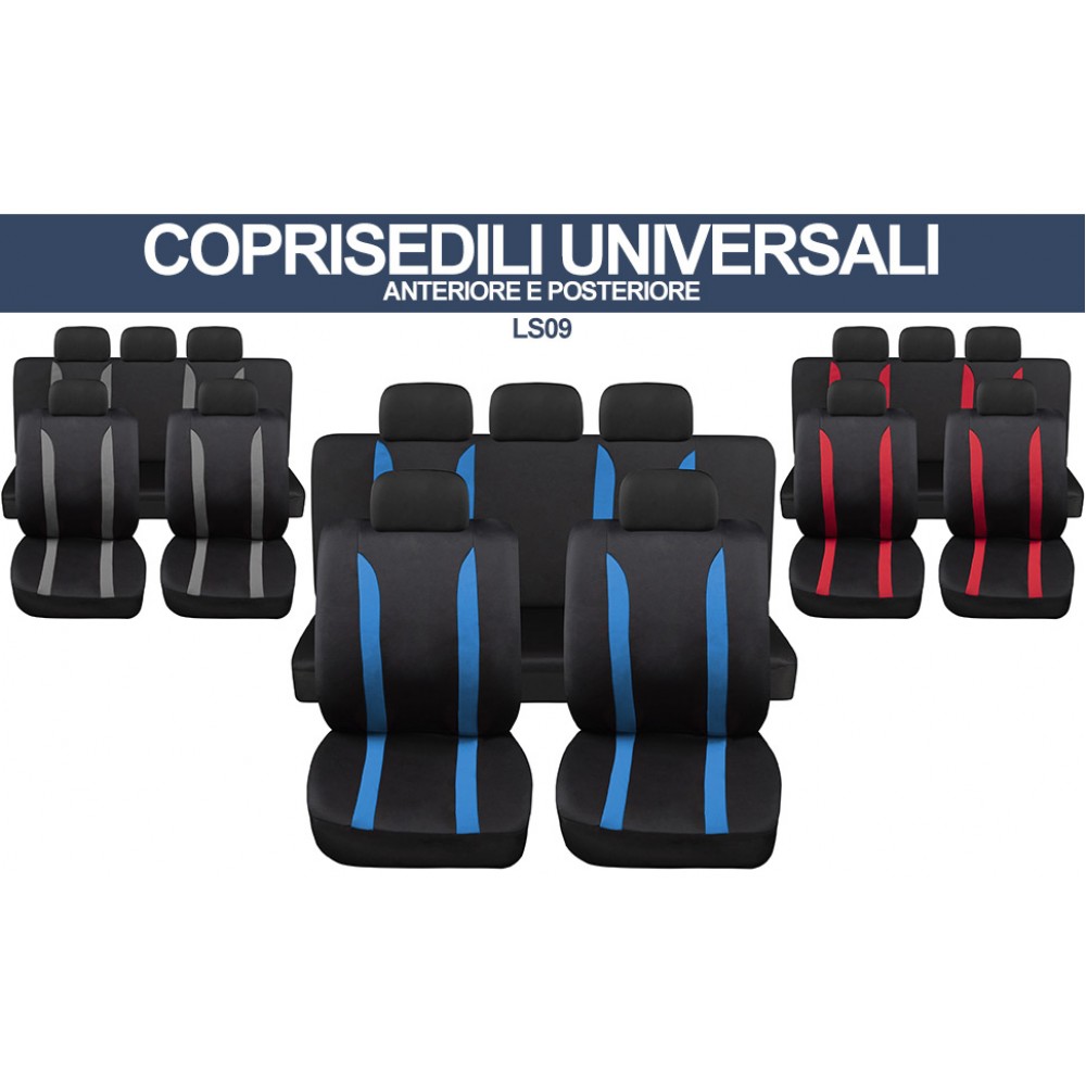 Coprisedili-Auto -Universali-Blu-Nero-Grigio-Rosso-Modello-Trapuntato-Set-Fodere-Anteriori-  Posteriori-Zip-rimovibili-auto-medio-piccole