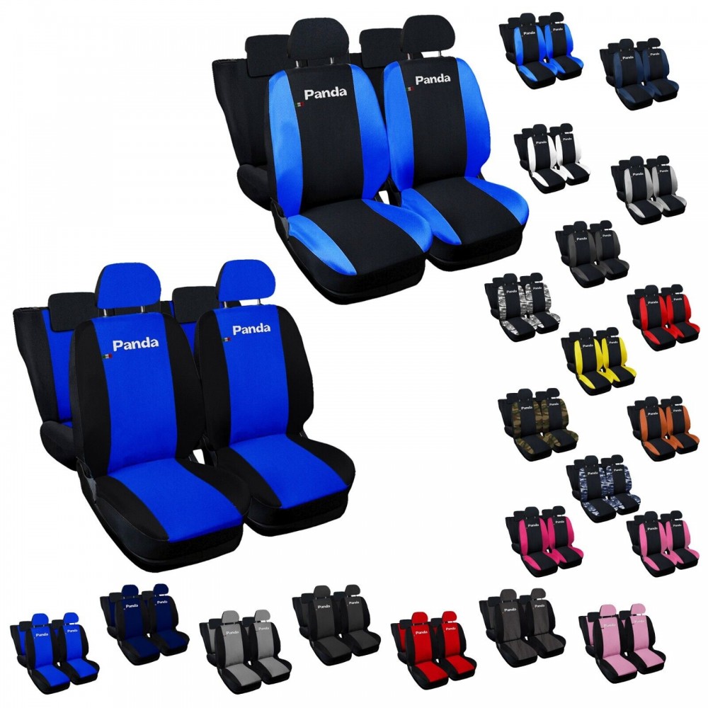 Lupex Shop Copri-sedili Auto Compatibili Panda Seconda Serie (mod.169)  Versione 50e50, Nero Blu Scuro, Set Copri-Sedile Anteriori e Posteriori, Logo Ricamato, Airbag Compatibile